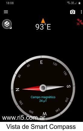 Vista de la aplicacion de celular Smart Compass